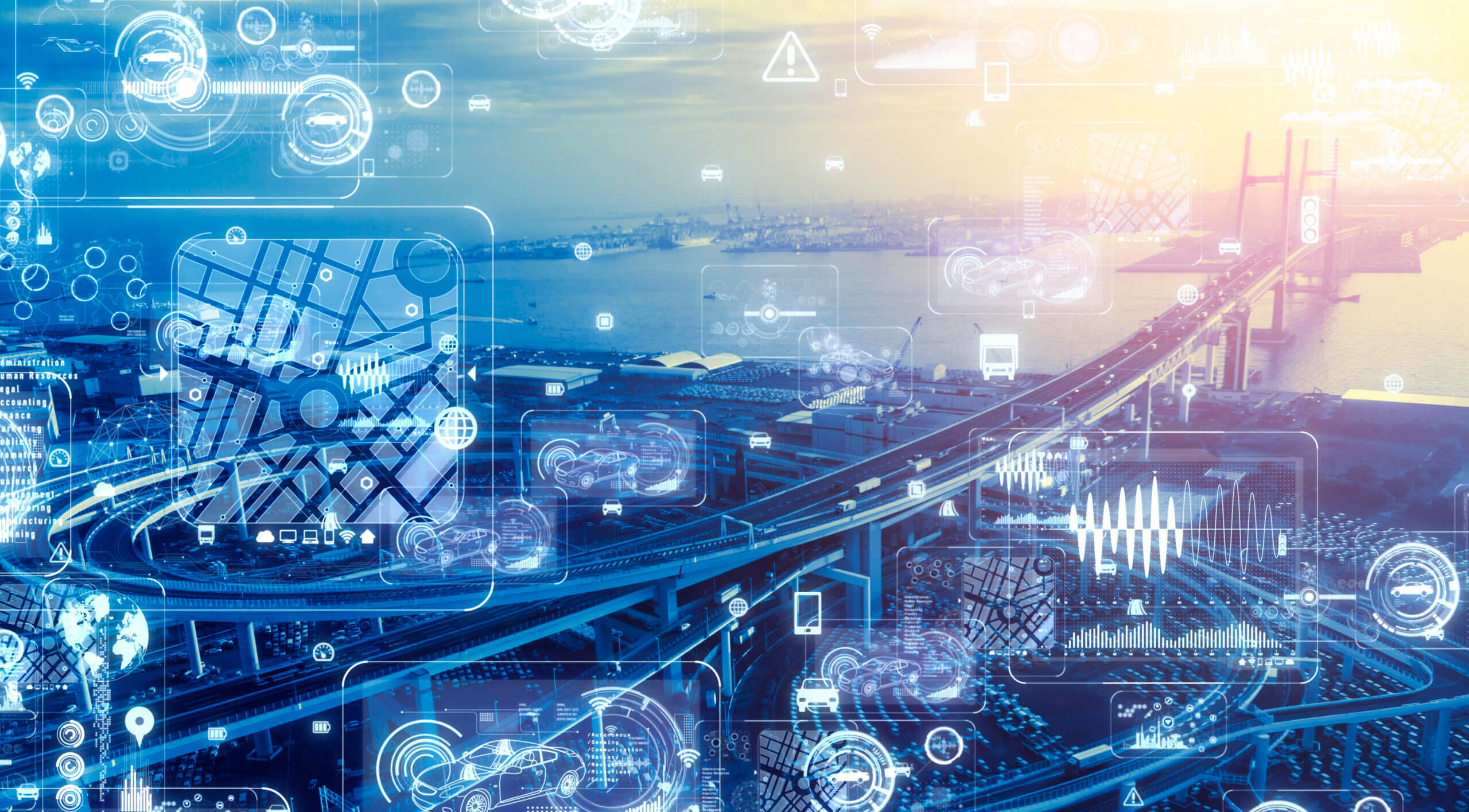 Transportation and technology concept. ITS (Intelligent Transport Systems). Mobility as a service.